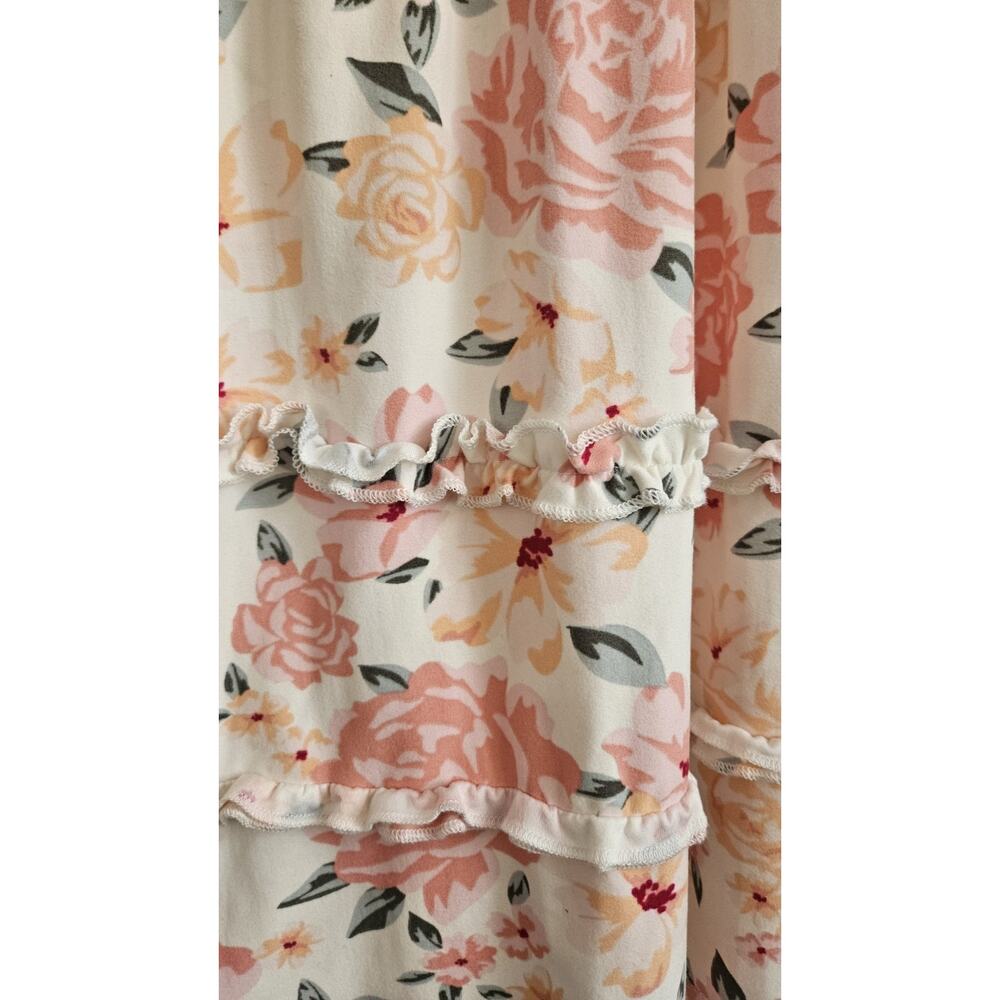 No Boundaries Mini Dress Size XS Cream Pink Floral Stretch Ruffles Smocked Waist - Picture 7 of 10